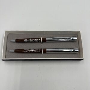Garland Pen and Pencil Set Simplot Soil builders Box Works Rare Brown Silver